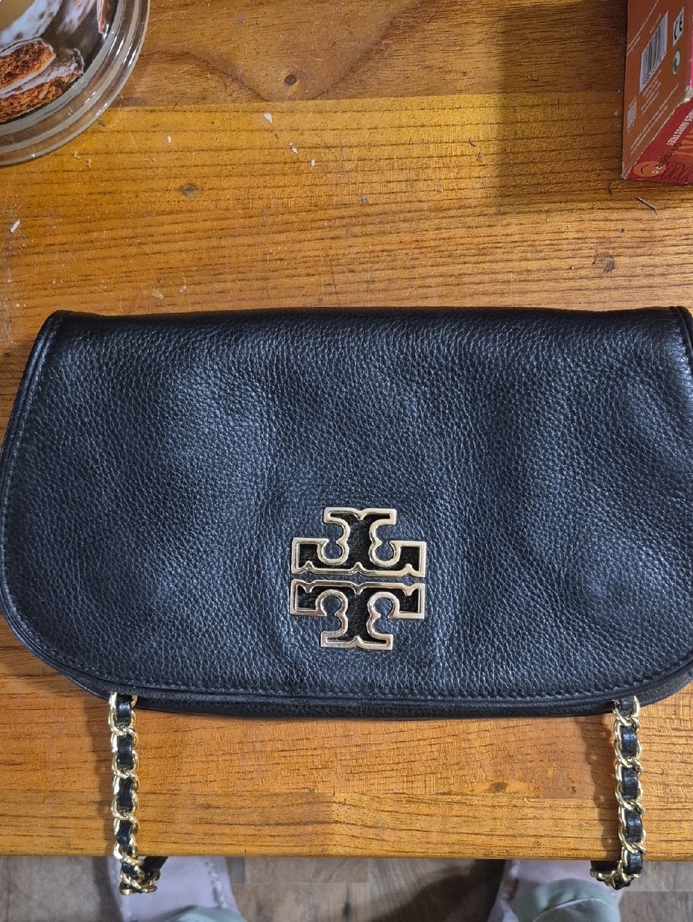 Tory Burch Black Pebbled Leather Crossbody with Gold Logo